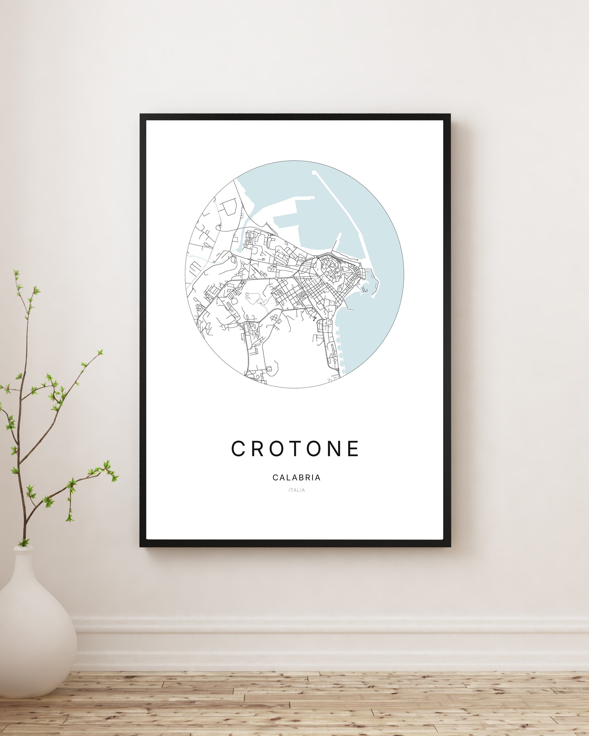 Affiche minimaliste du plan de la ville de Crotone.