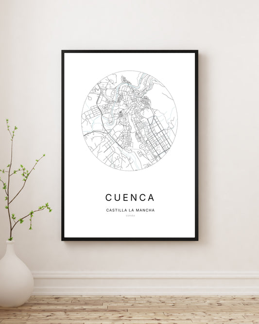 Affiche minimaliste du plan de la ville de Cuenca.