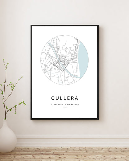Affiche minimaliste du plan de la ville de Cullera.