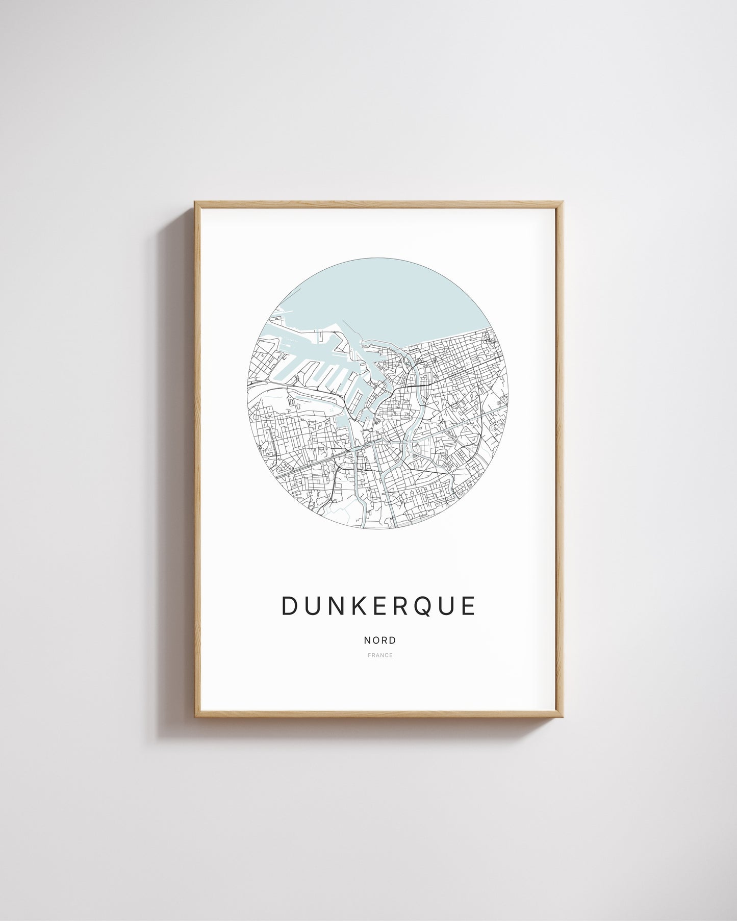 Affiche minimaliste de Dunkerque – carte et plan de la ville, poster décoratif City Origin.