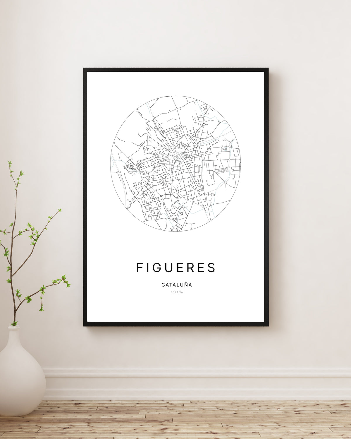 Affiche minimaliste du plan de la ville de Figueres.
