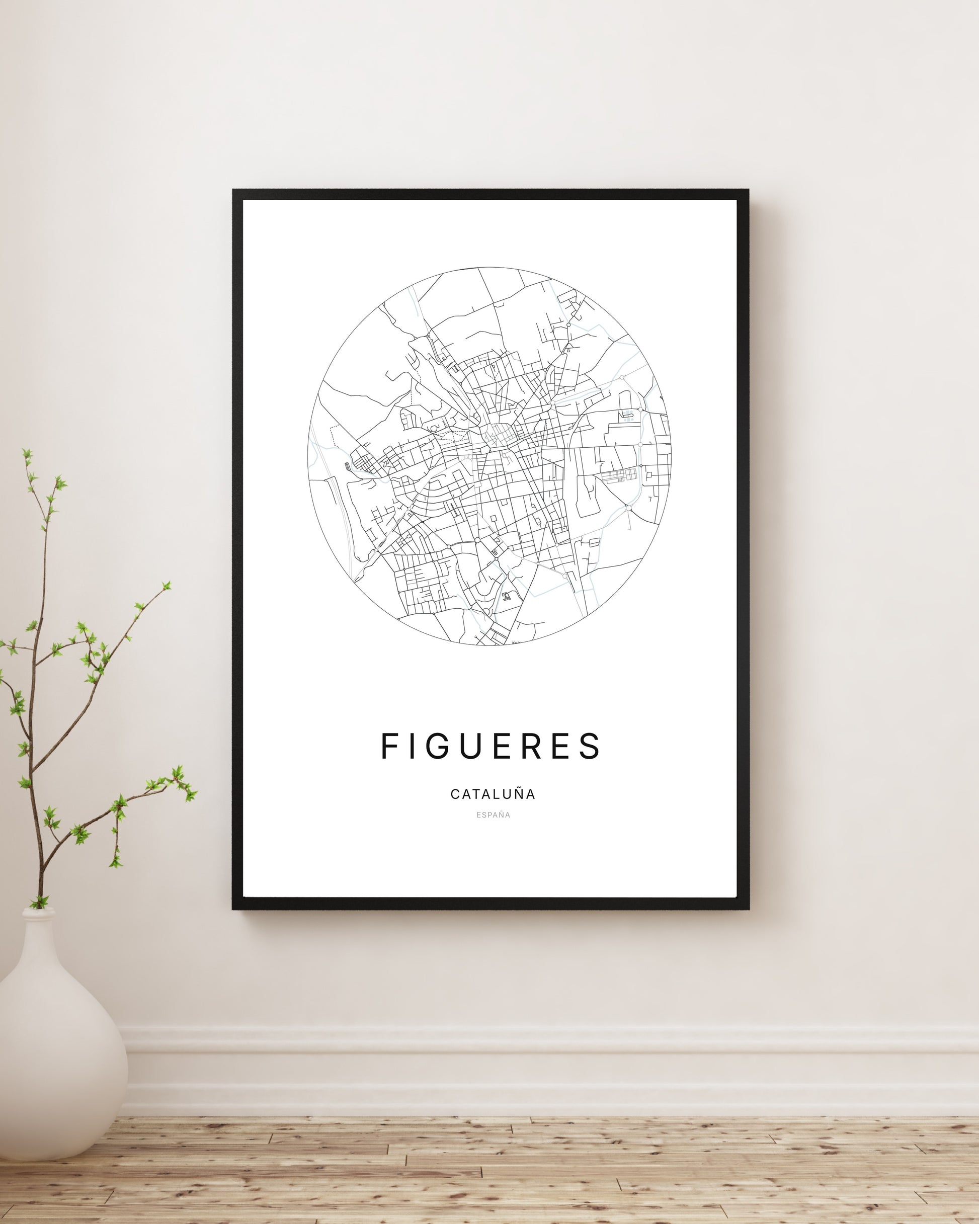 Affiche minimaliste du plan de la ville de Figueres.