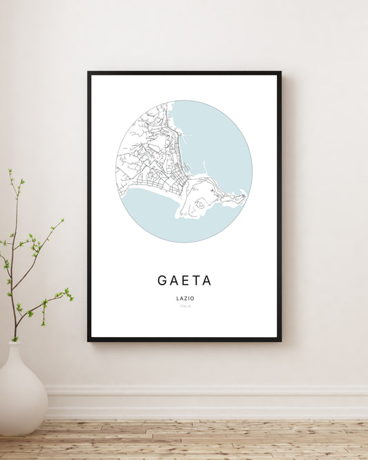 Affiche minimaliste du plan de la ville de Gaeta.