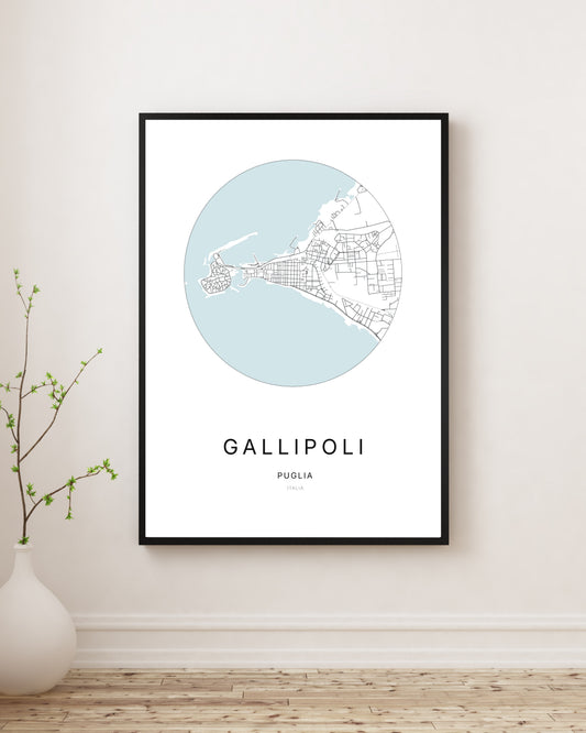 Affiche minimaliste du plan de la ville de Gallipoli.