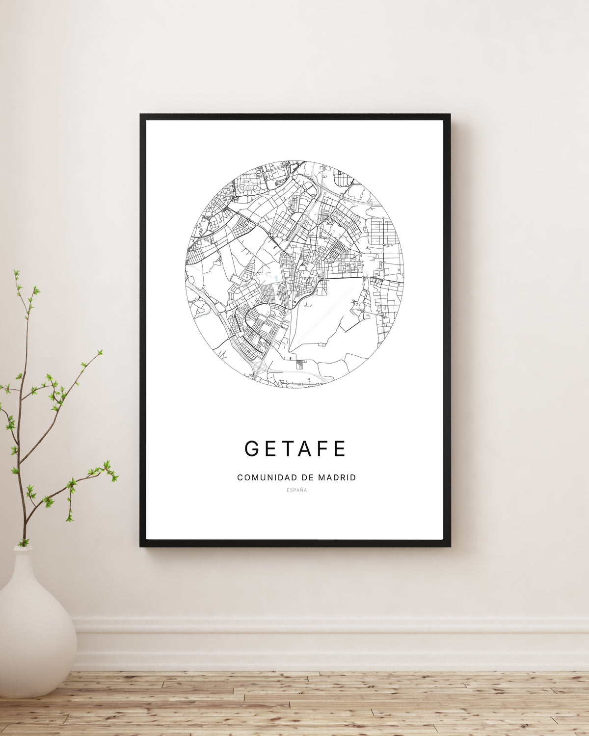 Affiche minimaliste du plan de la ville de Getafe.