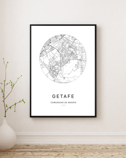 Affiche minimaliste du plan de la ville de Getafe.