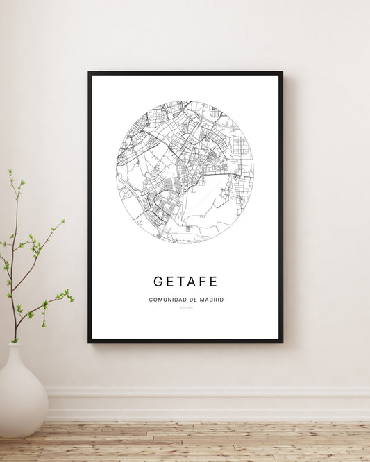 Affiche minimaliste du plan de la ville de Getafe.