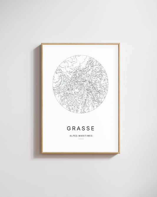 Affiche minimaliste de Grasse – plan de ville.