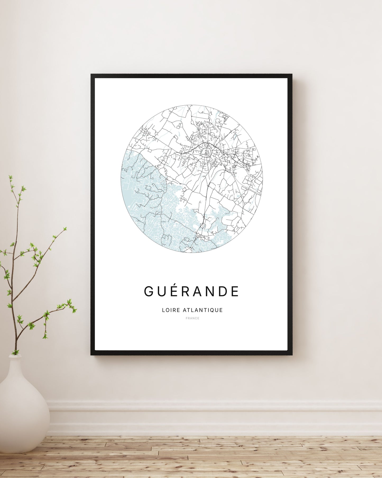 Affiche minimaliste du plan de la ville de Guérande.