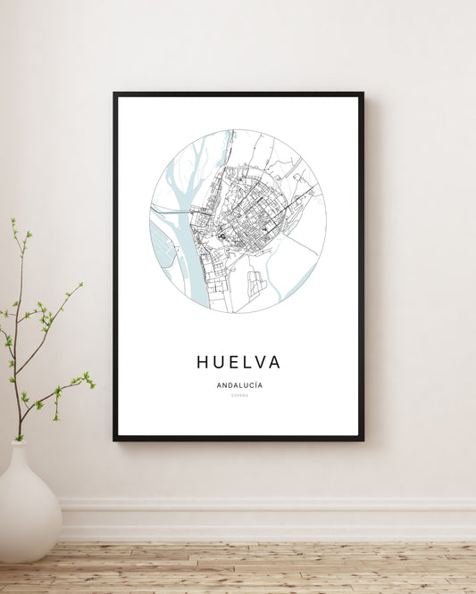 Affiche minimaliste du plan de la ville de Huelva.