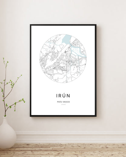 Affiche minimaliste du plan de la ville d'Irún.