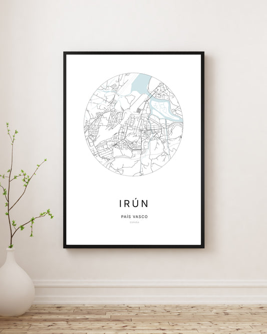 Affiche minimaliste du plan de la ville d'Irún.