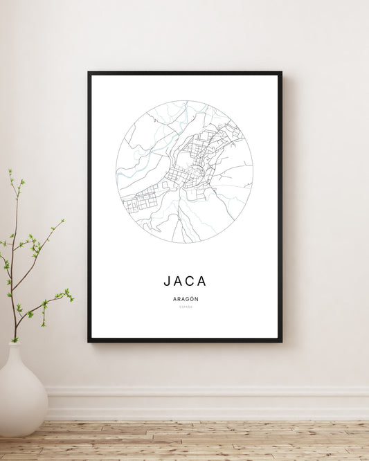 Affiche minimaliste du plan de la ville de Jaca.