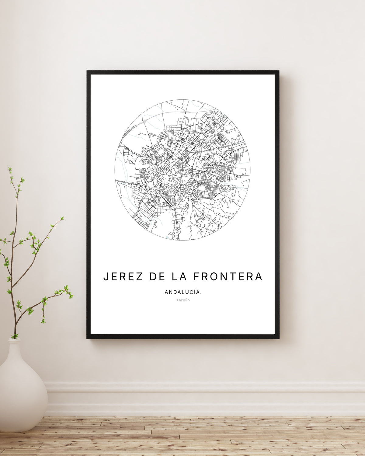 Affiche minimaliste du plan de la ville de Jerez de la Frontera.
