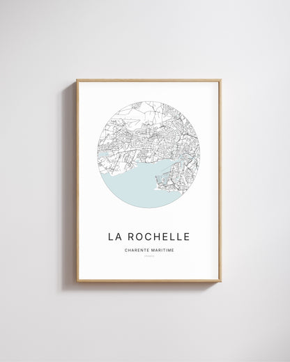 Affiche minimaliste de La Rochelle – carte et plan de la ville, poster décoratif City Origin.