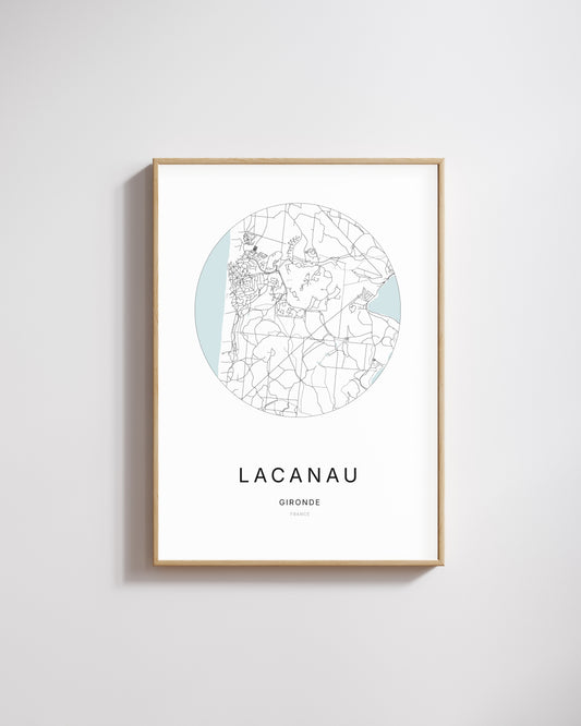 Affiche minimaliste de Lacanau – plan de ville.