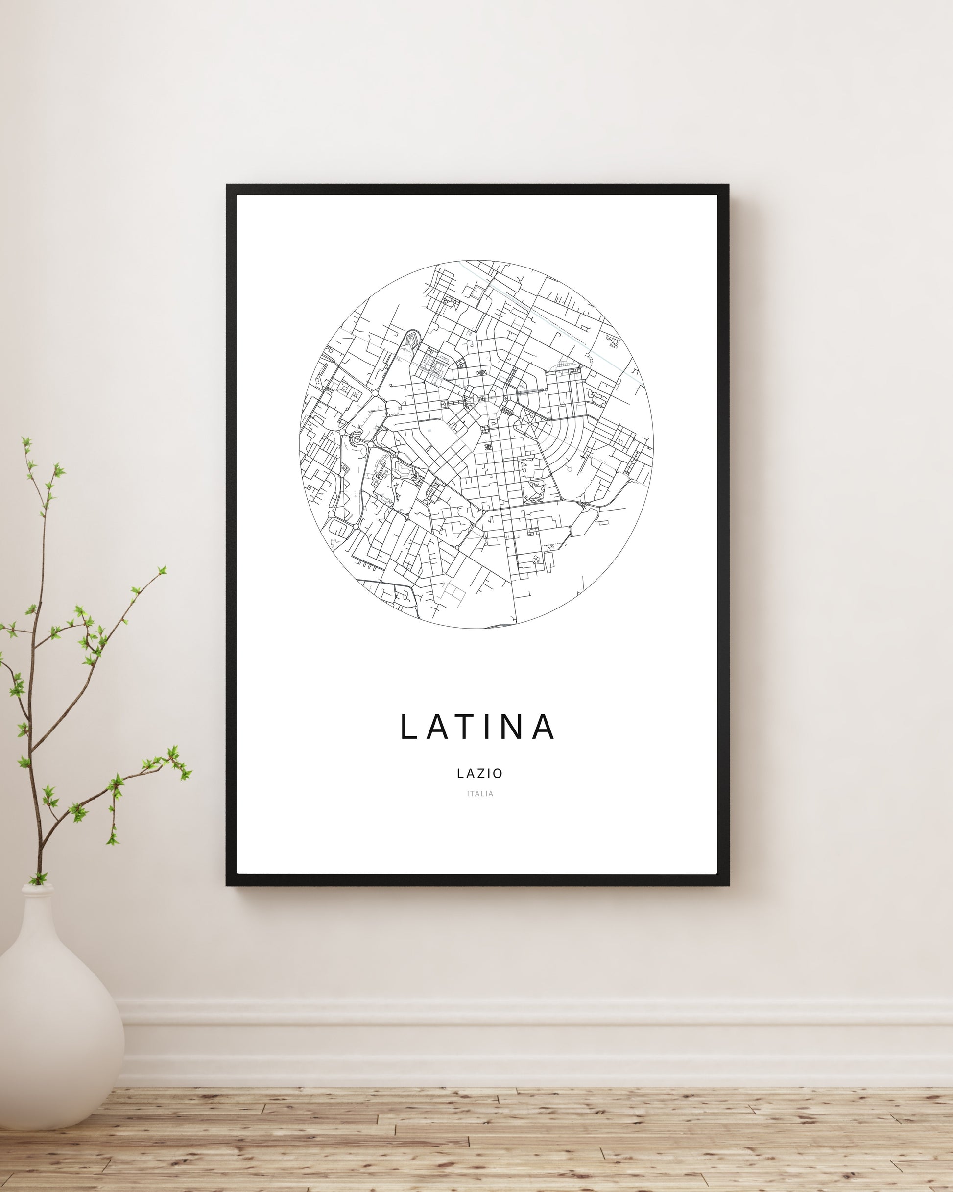 Affiche minimaliste du plan de la ville de Latina.