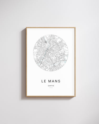 Affiche minimaliste du Mans – plan de ville.