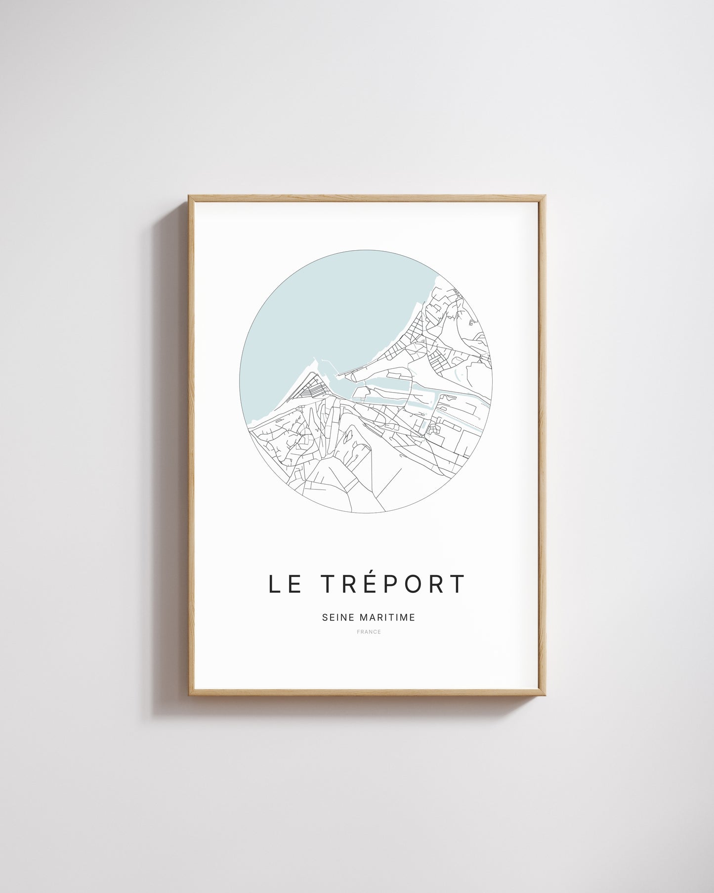 Affiche minimaliste du Tréport – plan de ville. 