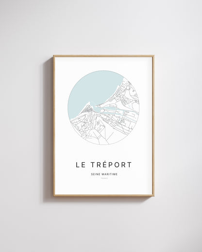 Affiche minimaliste du Tréport – plan de ville. 