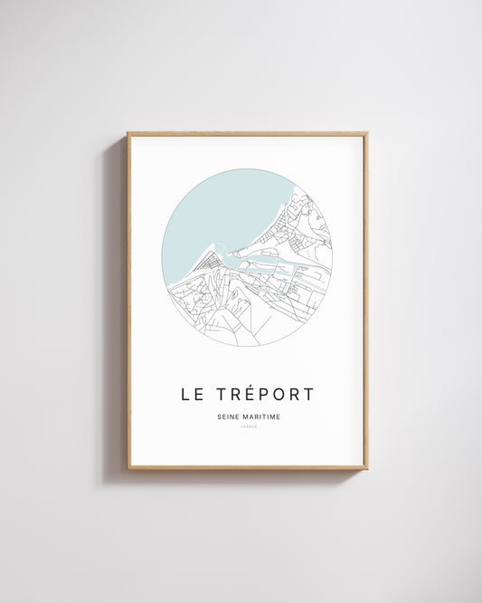 Affiche minimaliste du Tréport – plan de ville. 