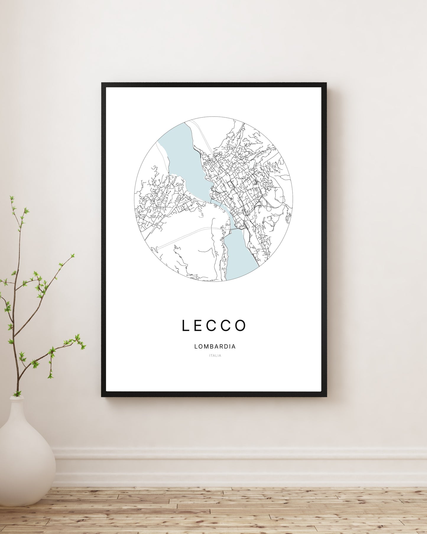 Affiche minimaliste du plan de la ville de Lecco.
