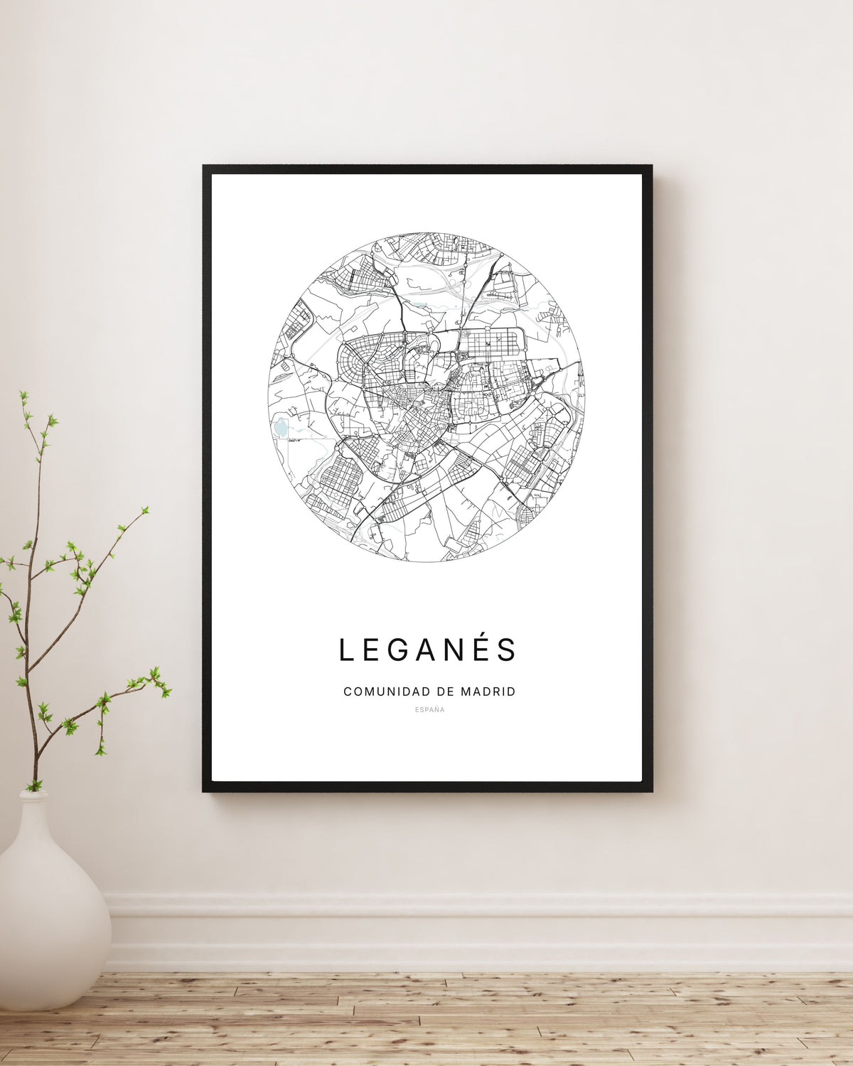 Affiche minimaliste du plan de la ville de Leganés.