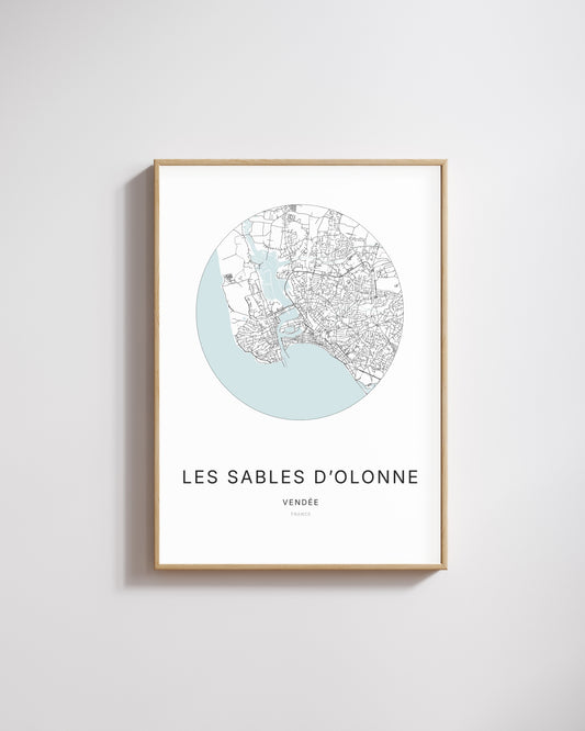 Affiche minimaliste des Sables-d’Olonne – plan de ville.