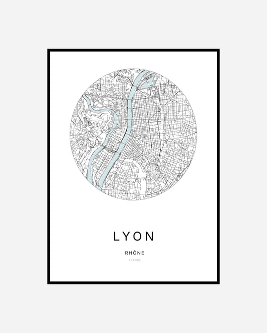 Affiche de la ville de Lyon au design minimaliste, idéale pour une décoration intérieure élégante.