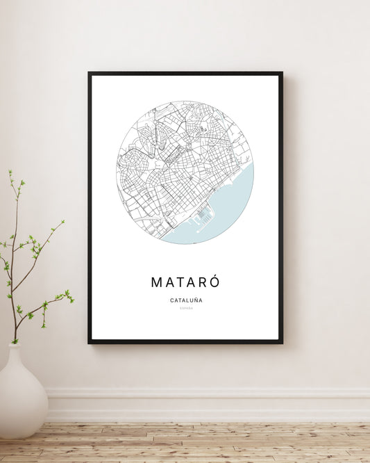 Affiche minimaliste du plan de la ville de Mataró.