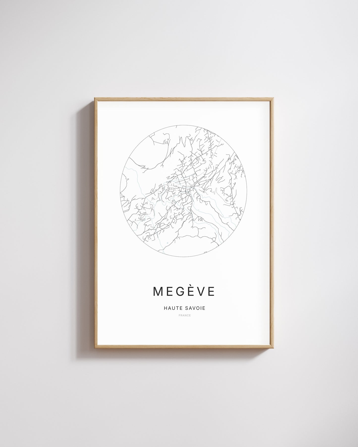 Affiche minimaliste de Megève – plan de ville.