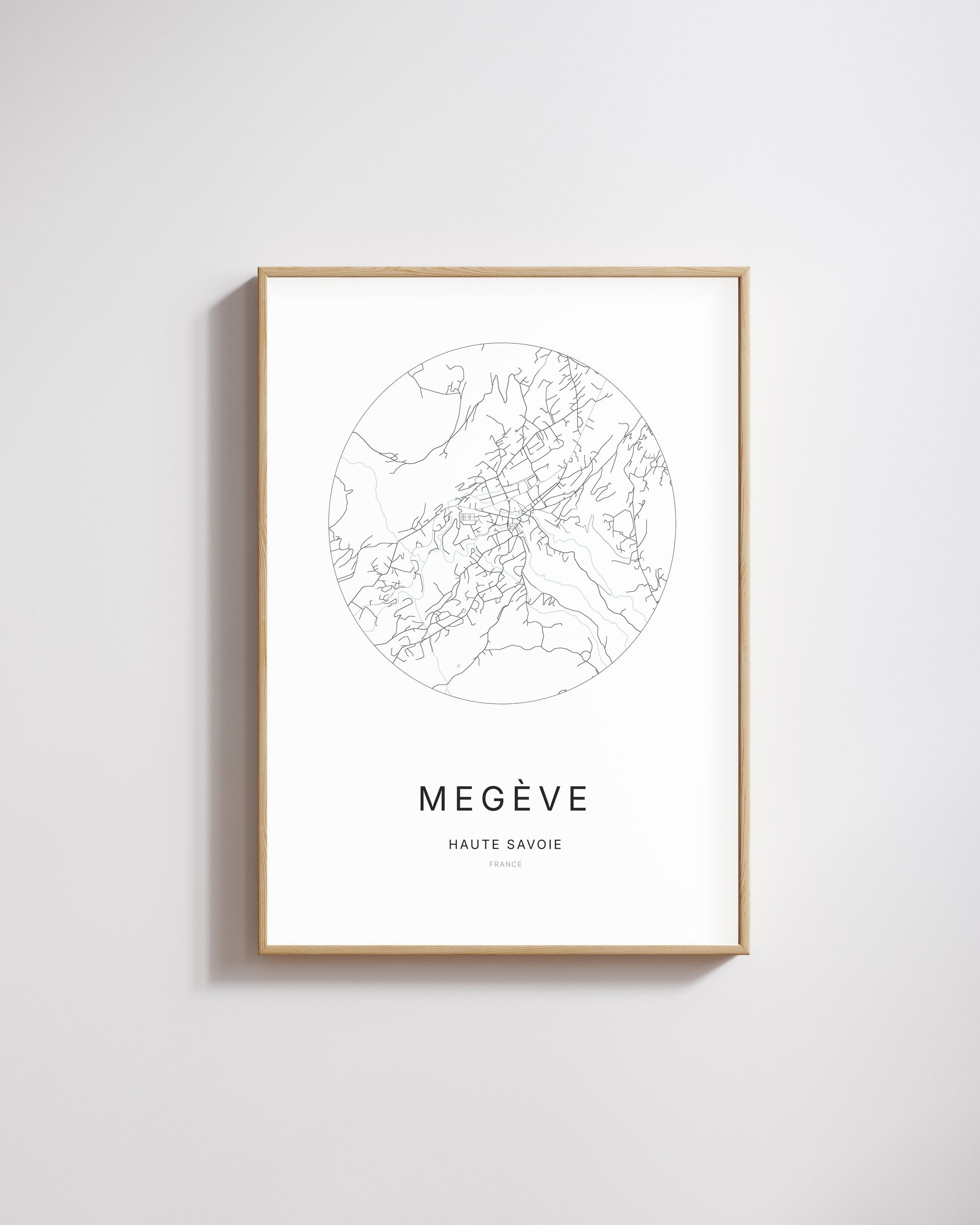 Affiche minimaliste de Megève – plan de ville.