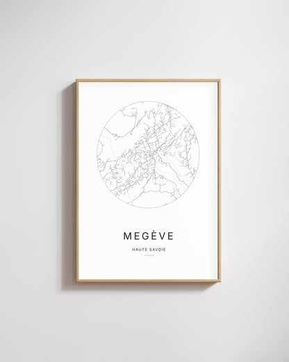 Affiche minimaliste de Megève – plan de ville.