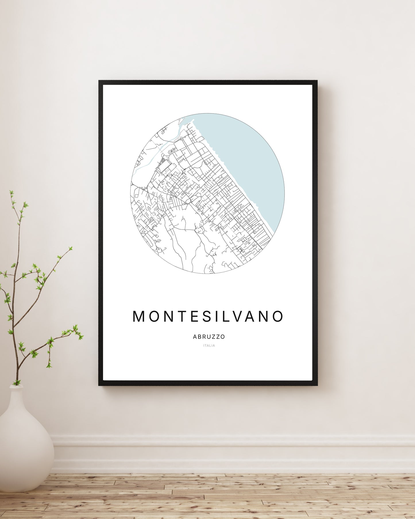 Affiche minimaliste du plan de la ville de Montesilvano.