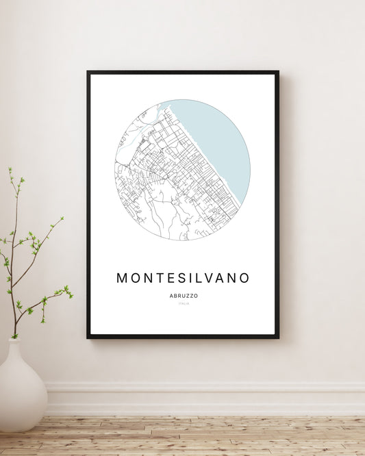 Affiche minimaliste du plan de la ville de Montesilvano.
