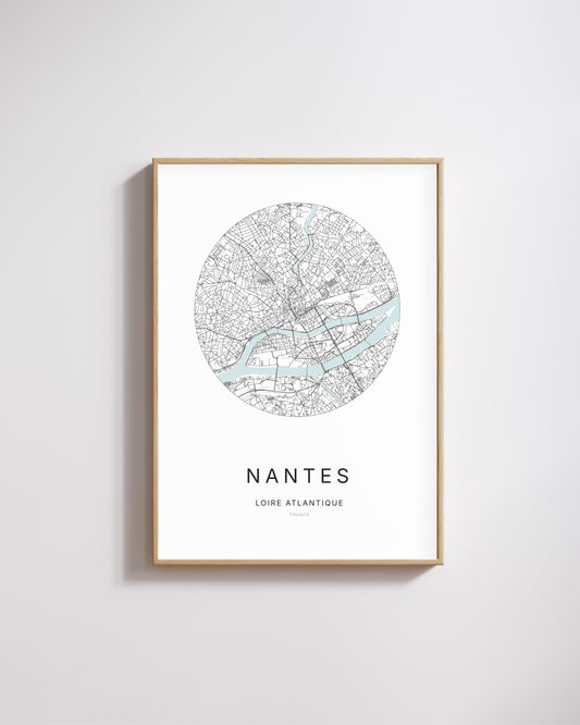 Affiche minimaliste de Nantes – carte et plan de la ville, poster décoratif City Origin.