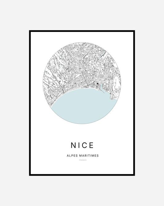 Affiche de la ville de Nice au design minimaliste, idéale pour une décoration intérieure élégante.
