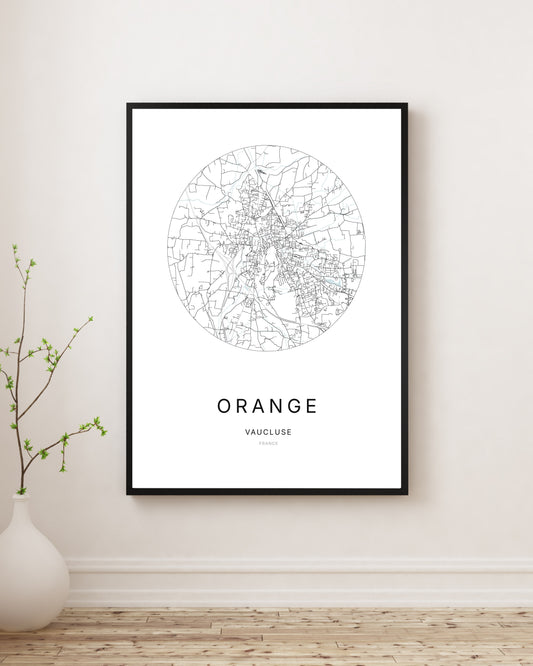 Affiche minimaliste du plan de la ville d'Orange.