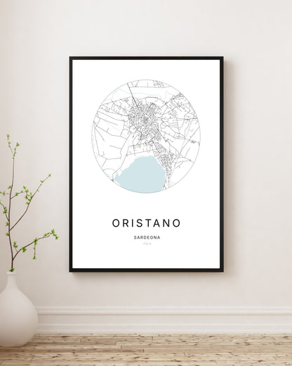 Poster minimalista con la mappa della città di Oristano.