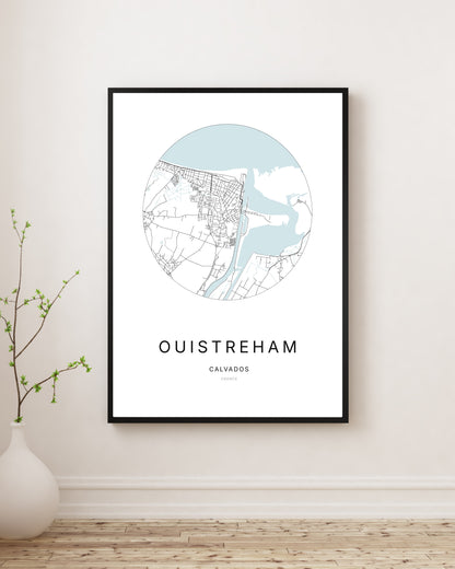 Affiche minimaliste du plan de la ville de Ouistreham.