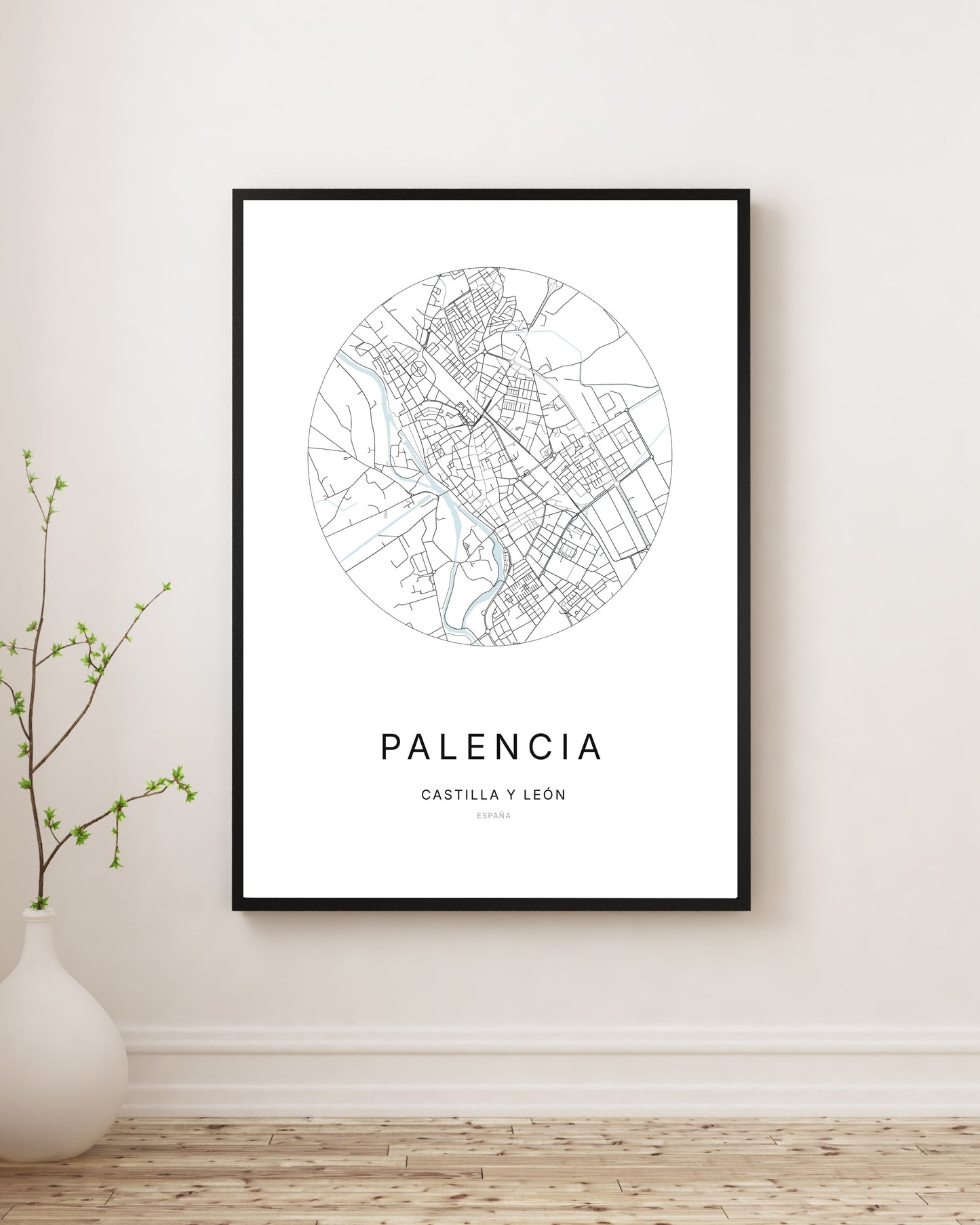 Affiche minimaliste du plan de la ville de Palencia.