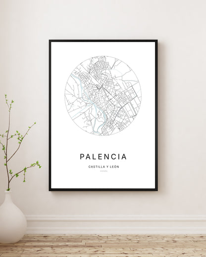 Affiche minimaliste du plan de la ville de Palencia.