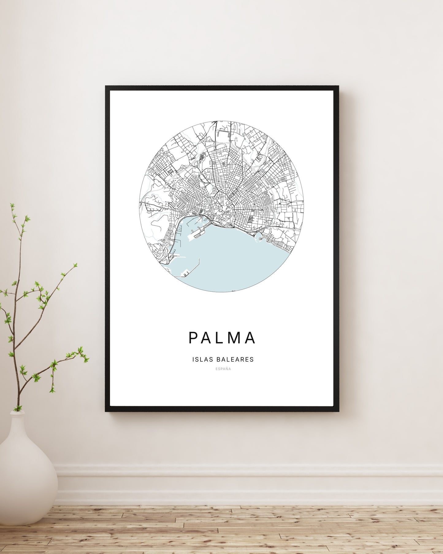 Affiche minimaliste du plan de la ville de Palma.