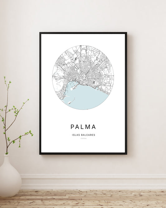 Affiche minimaliste du plan de la ville de Palma.