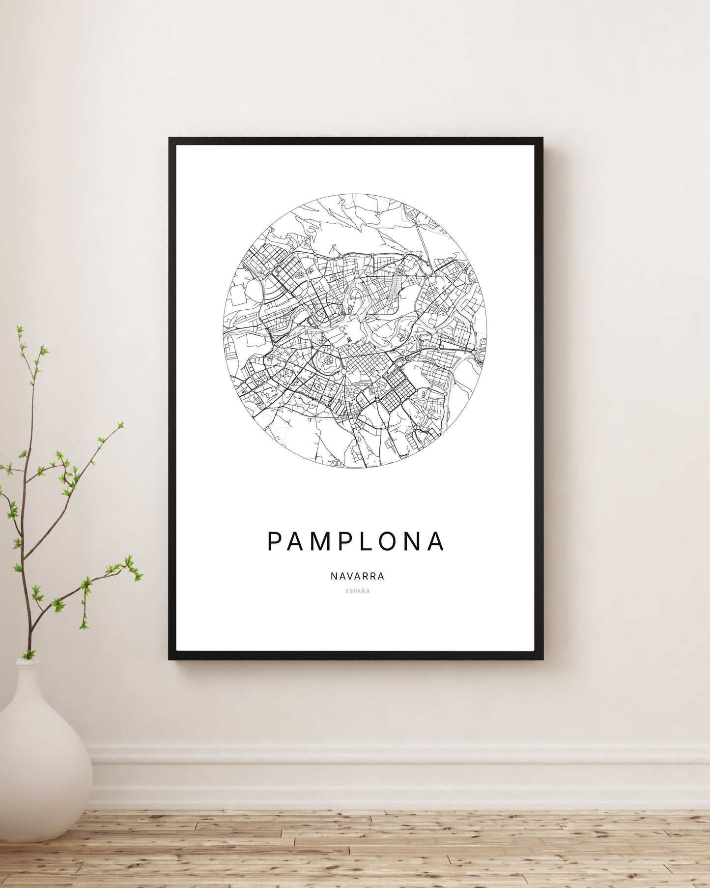 Affiche minimaliste du plan de la ville de Pamplona.