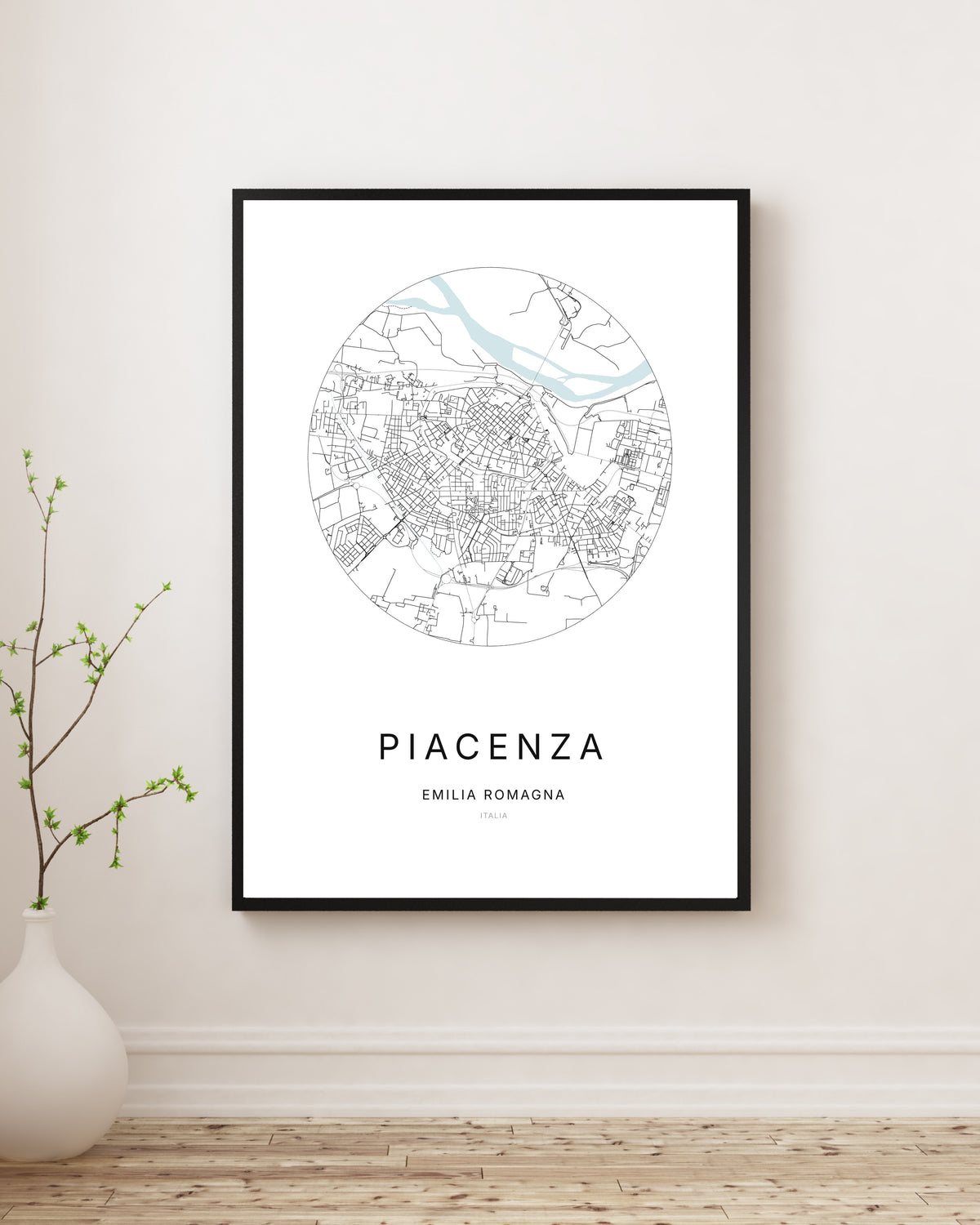 Affiche minimaliste du plan de la ville de Piacenza.