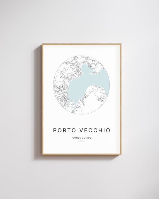 Affiche minimaliste de Porto-Vecchio – plan de ville.