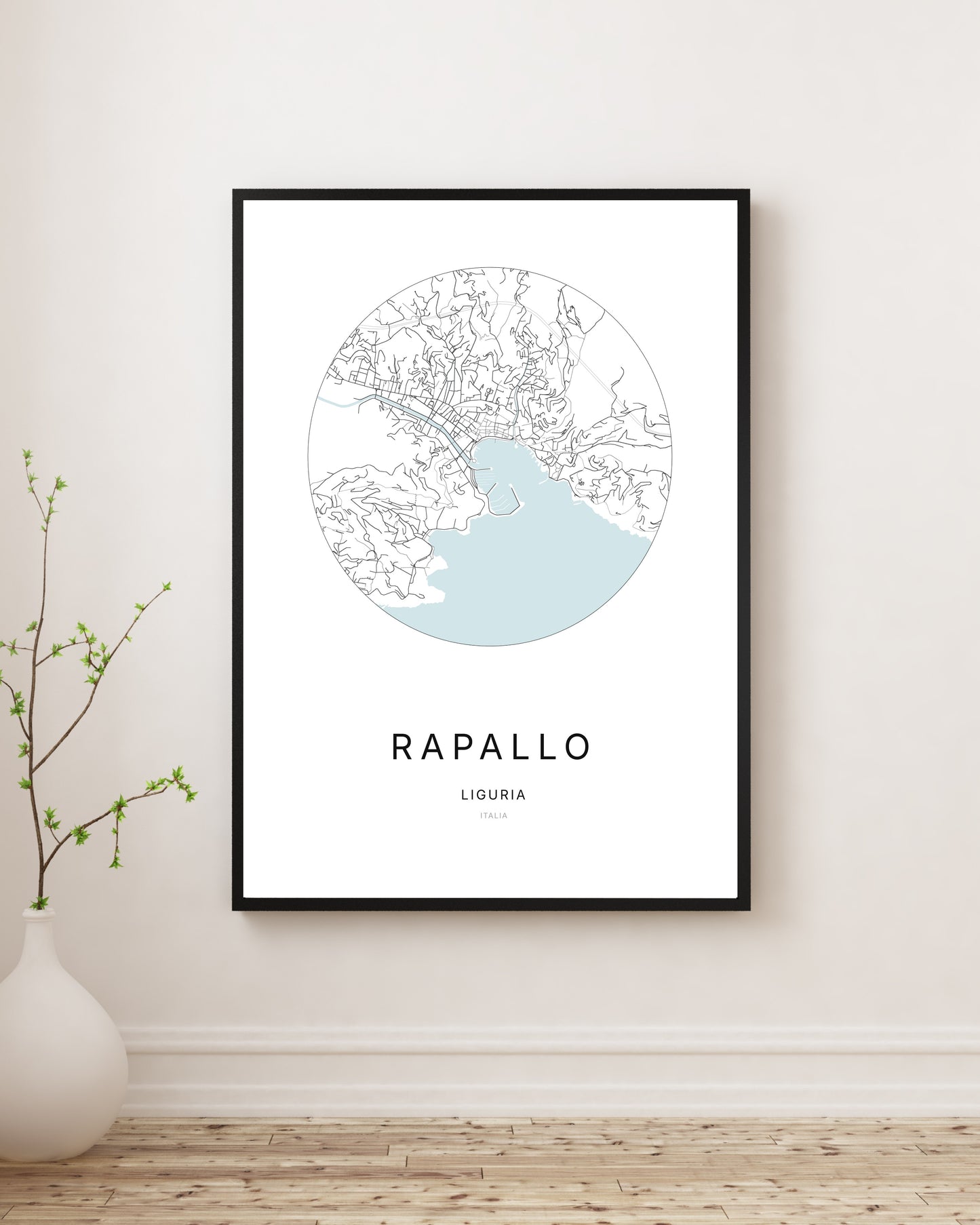 Affiche minimaliste du plan de la ville de Rapallo.