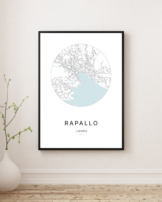 Affiche minimaliste du plan de la ville de Rapallo.