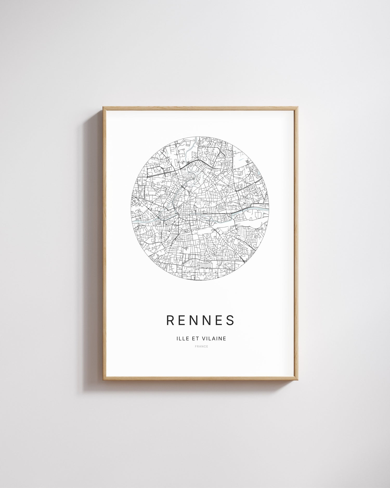 Affiche minimaliste de Rennes – carte et plan de la ville, poster décoratif City Origin.